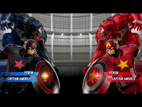 Black Captain America Venom vs. Carnage Red Captain America Fight - Marvel vs Capcom Infinite