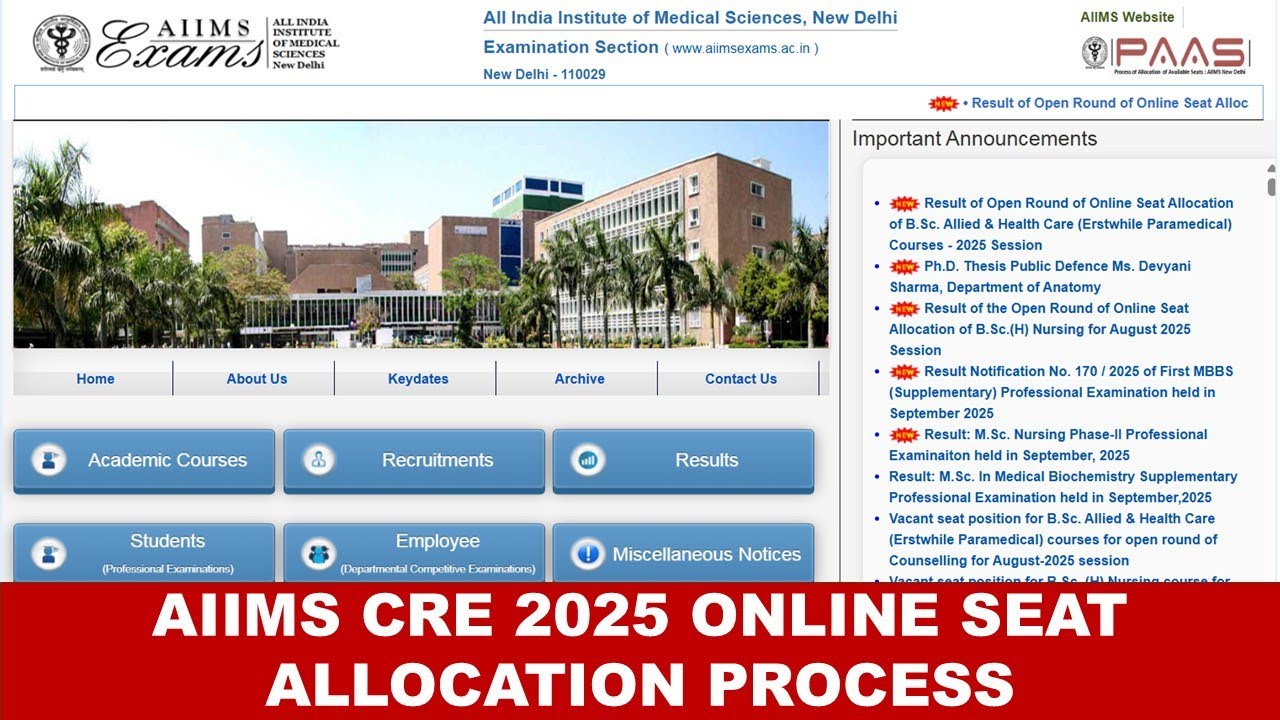 AIIMS CRE 2025 ONLINE SEAT ALLOCATION PROCESS || LATEST UPDATES 2025 