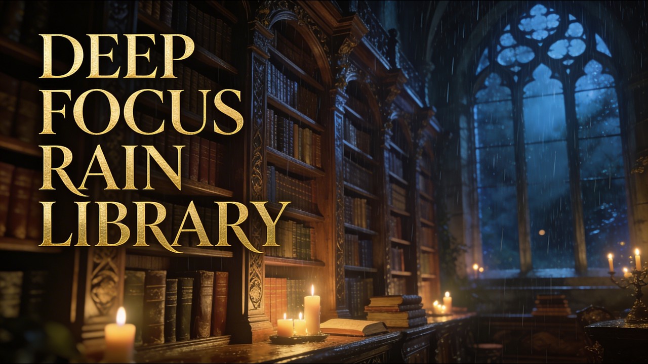 Ancient Library Ambience with Rain for Deep Focus – 4 Hours