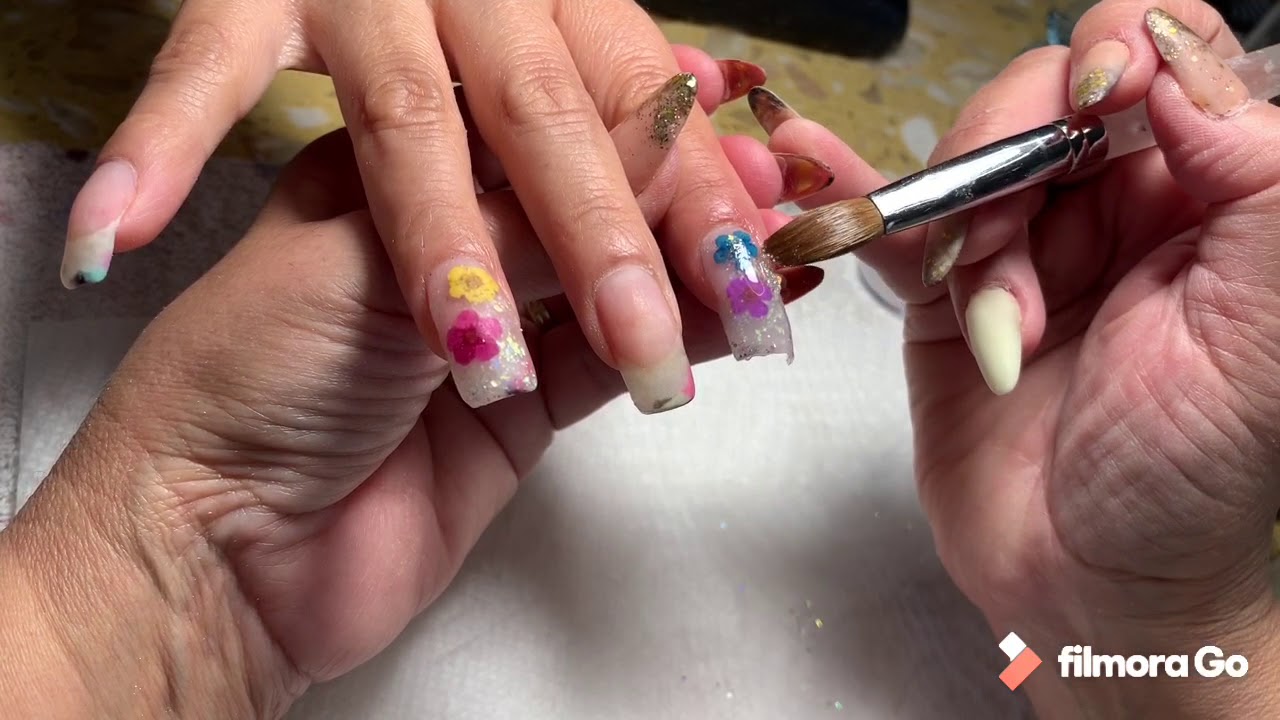 Uñas acrílicas en cristal con naturaleza muerta y rosa pálido - thptnganamst.edu.vn