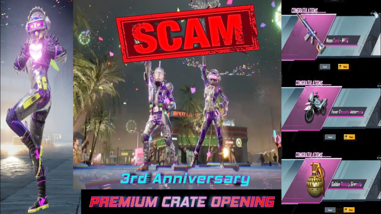 SCAM - 3RD ANNIVERSARY PREMIUM CRATE OPENING - NEON LADY SET | NEON LORD SET | PUBG MOBILE | MrCooL