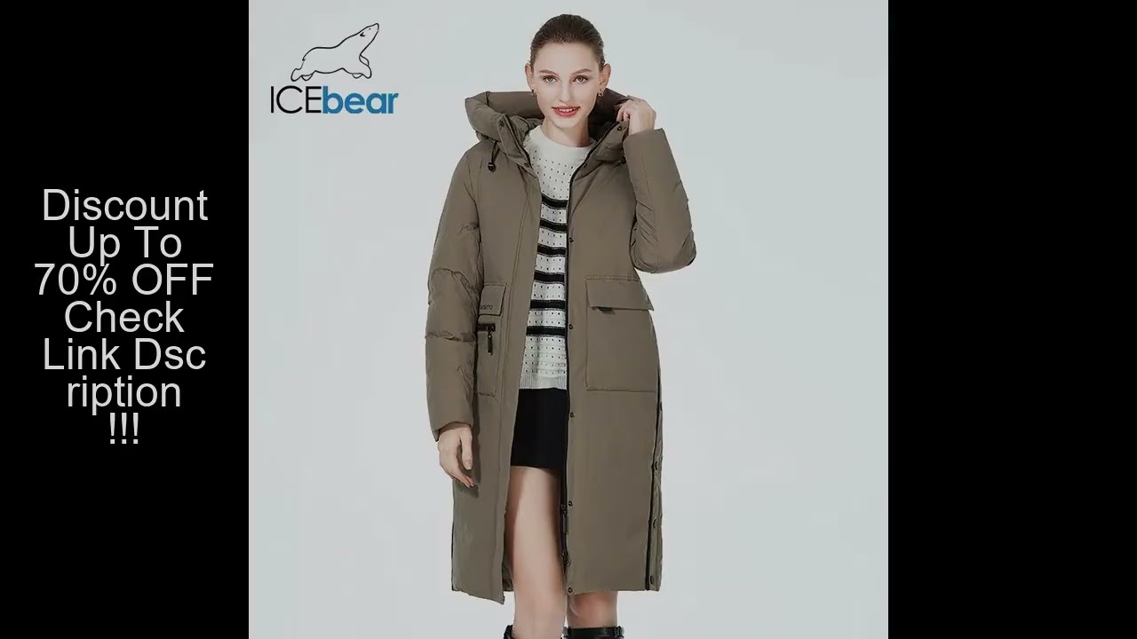 ICEbear-Long Cotton Jacket for Women, Big Pockets, Windproof Coat, Thickened Warm Parka, GWD22578-1D