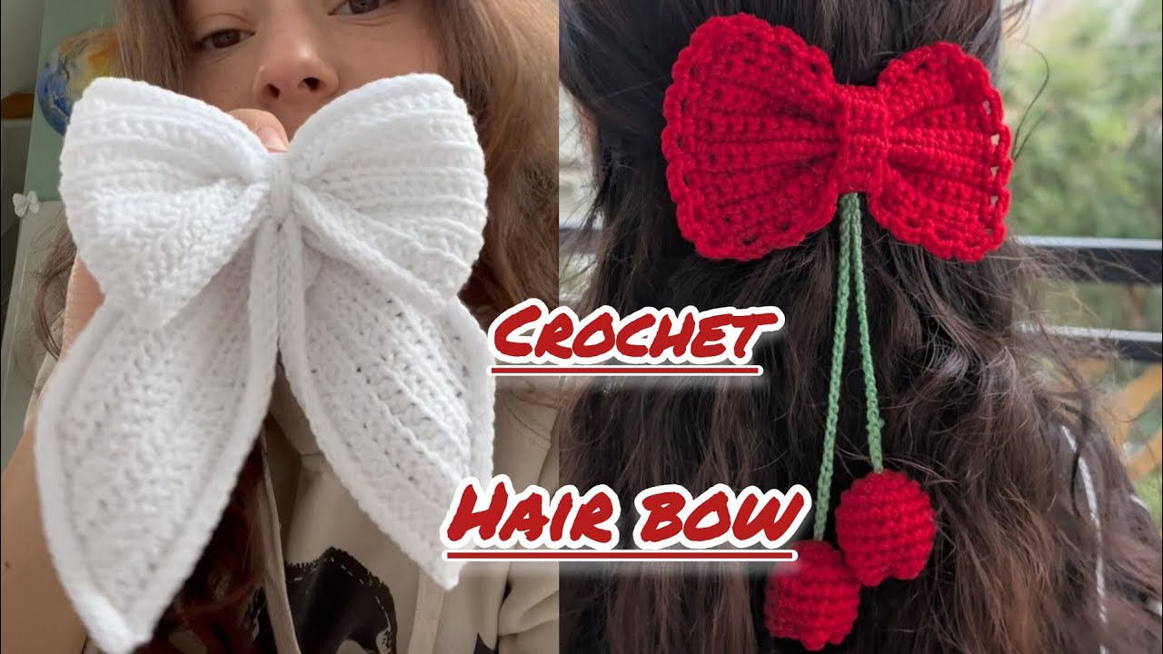 Cute Crochet Hair Bow Ideas | Red, Yellow, White & Pink Hair Bows | Crochet Hair Accessories 🎀