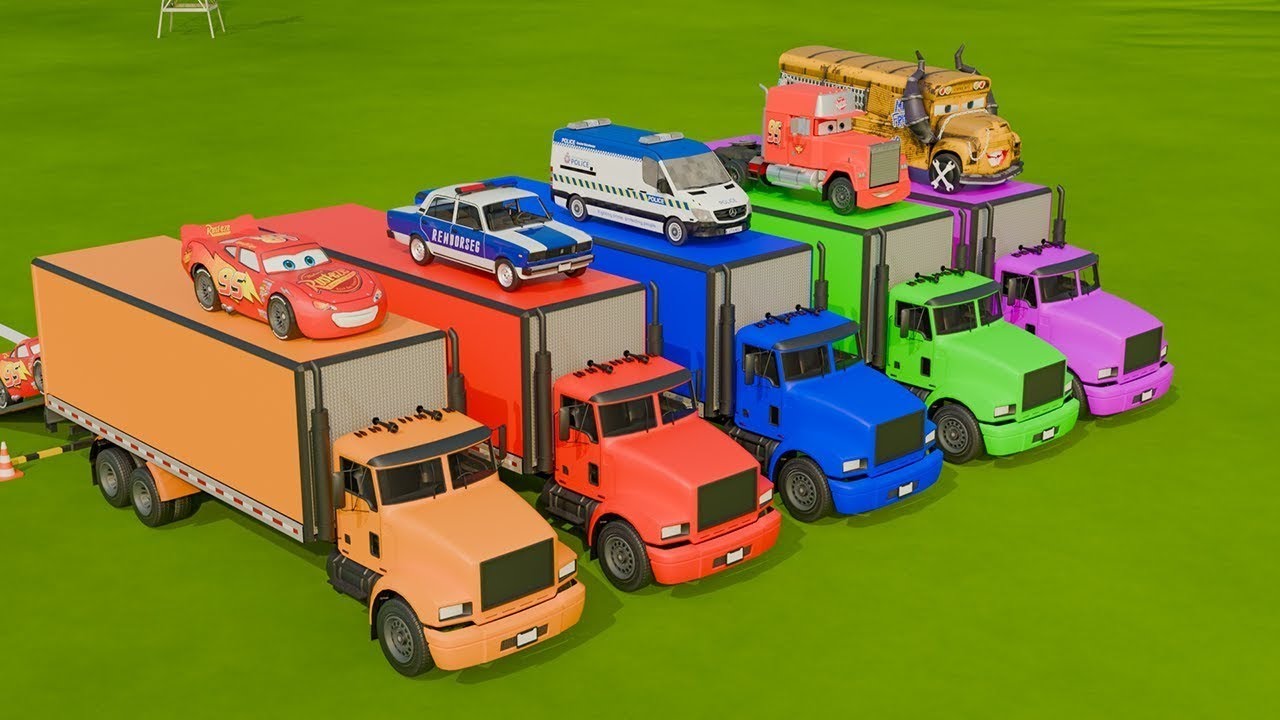 VOLKSWAGEN, MCQUEEN, DACIA POLICE CARS & MERCEDES FIRE TRUCK VEHICLES TRANSPORTING ! FS22