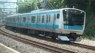 E233系1000番台ｻｲ129編成のTK出場回送(回8290G)と鶯谷ー上野間ですれ違うシーン