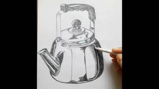 How to draw tea kettle//pencil sketch of a tea kettle//easy drawing  of a tea pot