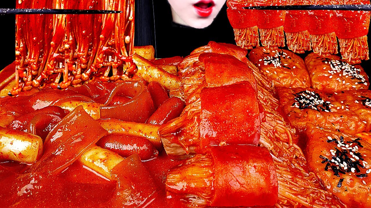 ASMR SPICY ENOKI MUSHROOM, TTEOKBOKKI 떡볶이 SPICY FIRE NOODLES, CORN DOG, FRIED CHICKEN, 불닭쌈 먹방MUKBANG