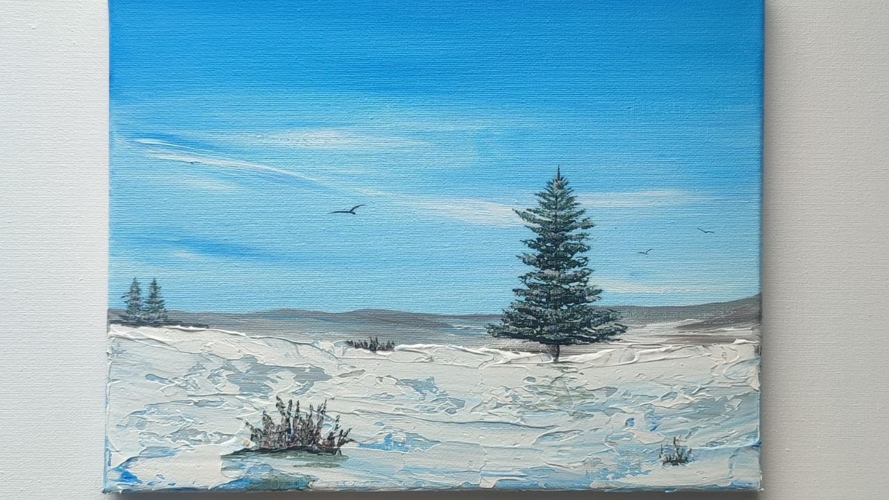 Peinture acrylique - paysage enneigé - Peinture pour débutant - YouTube