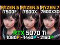 Ryzen 5 7500F vs Ryzen 5 7600X vs Ryzen 7 7800X3D | RTX 5070 Ti Bottleneck Test | 1080p, 1440p, 4K