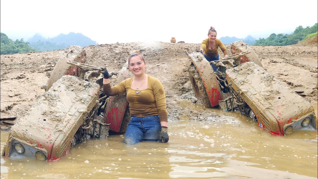 Girl starts and repairs agricultural tractor buried in river for many years, will it still run?