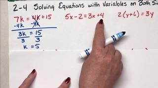 Alg 2-4 Solve Equations with Variables on Both Sides