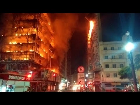Burning Building Collapses In Brazil