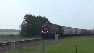 CP 9722 Leads CP 300 (Grain) West at Bearspaw West + Hot Box Detector.