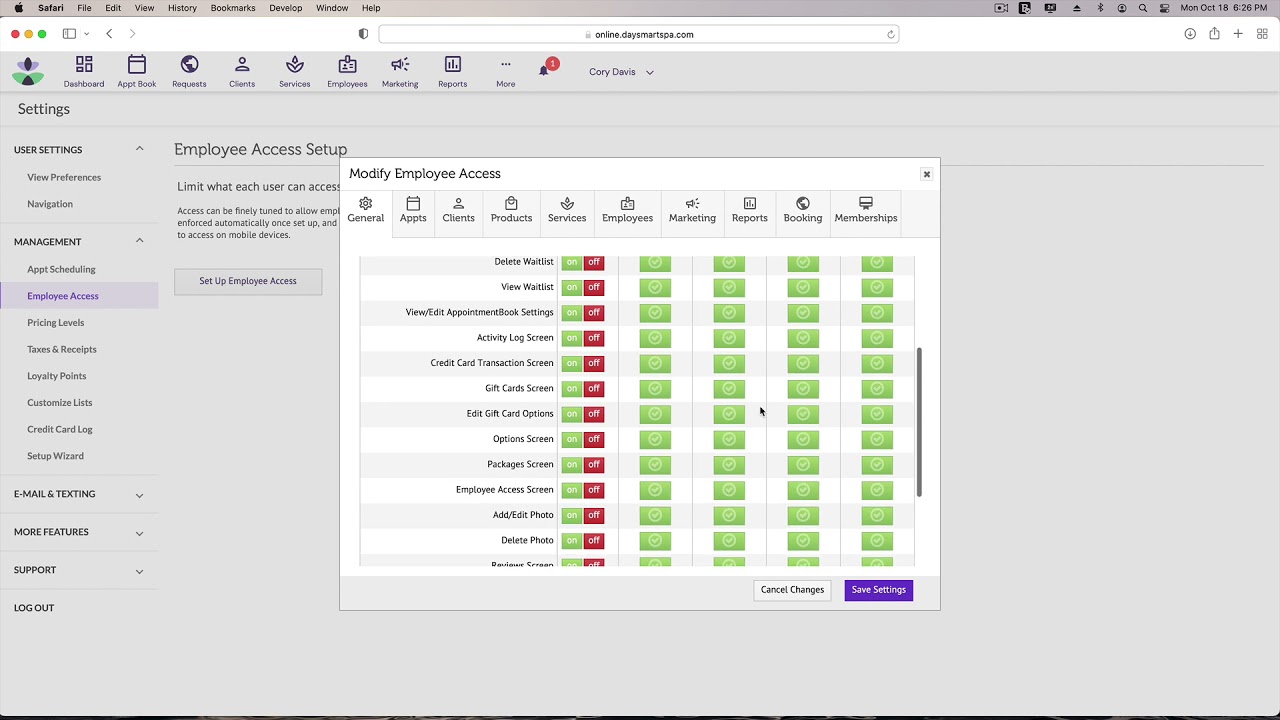 DaySmart Spa Employee Access