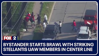 Bystander starts brawl with striking Stellantis UAW members in Center Line