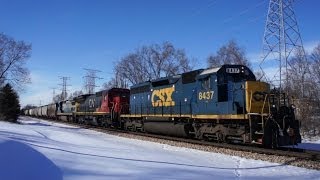 CSXT 8437, an SD40-2, with Two C40-8s on 2/19/2014