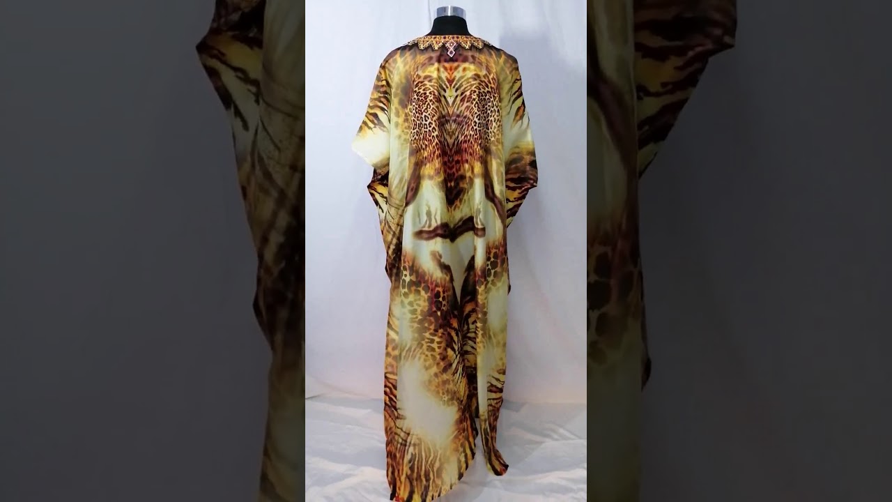 Animal Print Long Silk Kaftan Cover-up Dress for All Women