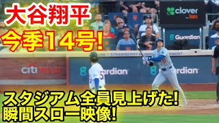 大谷14号弾！スタジアムが総見上げた2ランホームラン瞬間スロー映像！現地映像