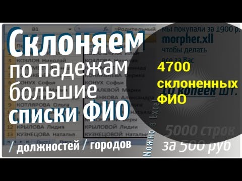 EXEL⏩Массовое склонение 4700 ФИО за 5 мин и всего за 500 р. Эксель склонение списка #exel #xlsx #csv