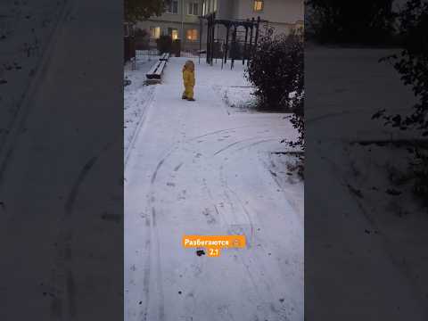 Первый снег ❄️ двойняшки разбегаются в разные стороны #двойняшки #прогулка #первыйснег #2.1