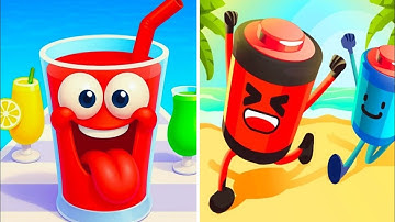 Juice Run vs Battery Run - All levels gameplay Speedrun walkthrough Android ios Ep1 😮💪 🥤