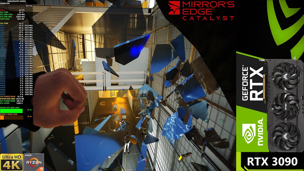 Mirrors Edge Catalyst Hyper Settings 4K RTX 3090 Ryzen 3950X OC
