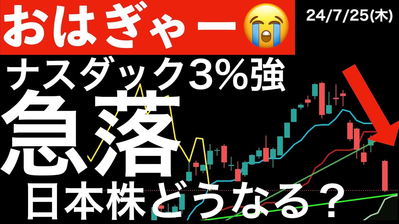 おはぎゃ〜😭】ナスダック今年最大の下落率で日本株も急落か？ - YouTube
