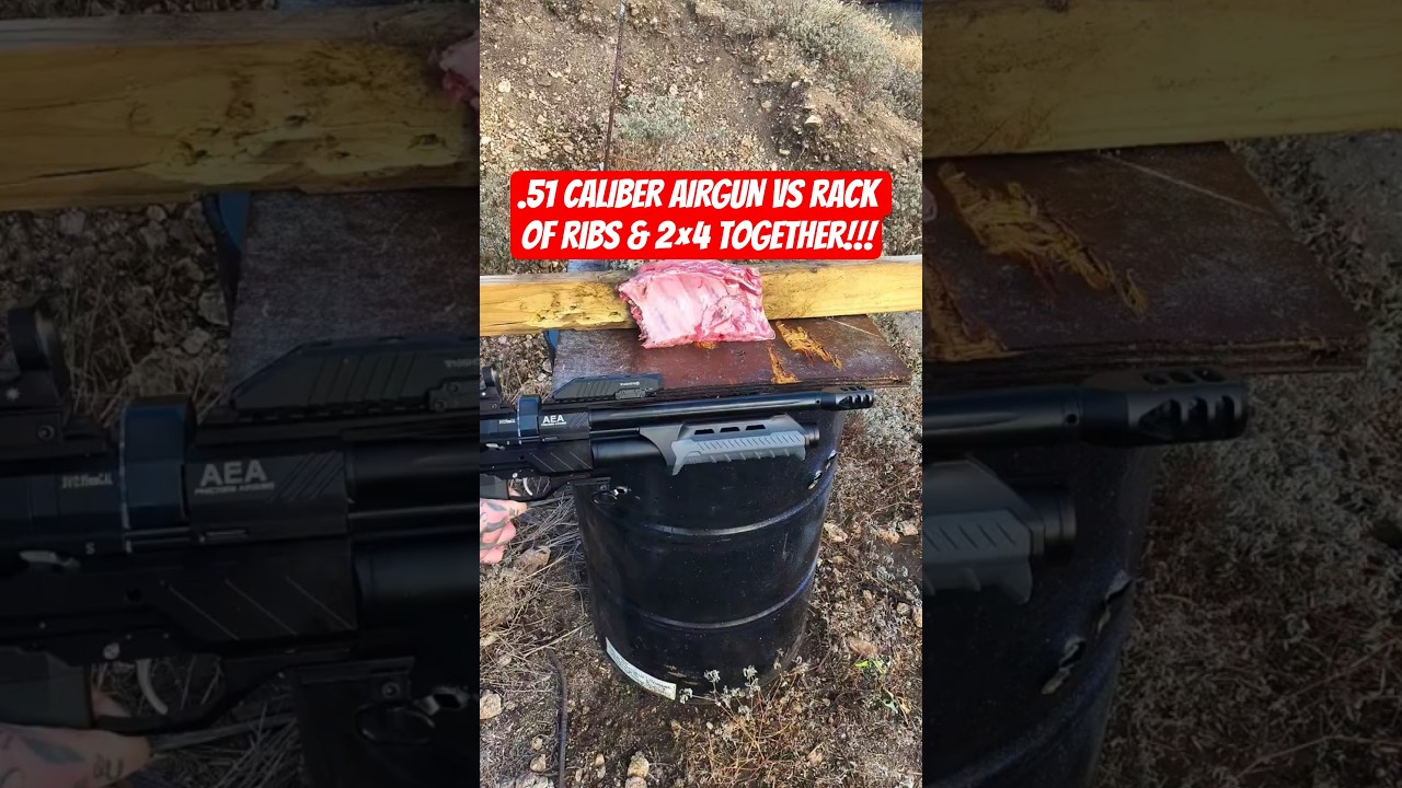 AEA MEGALODON .510 pump-action airgun VS rack of ribs & 2×4 together! 310 grain monster slugs!! 💥💥💪