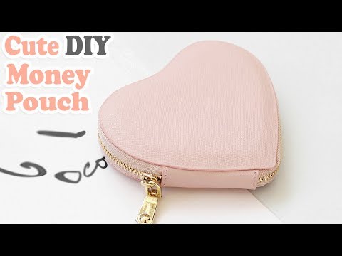 DIY HEART PURSE BAG // PU Lather Zipper Money Pouch & Credit Card