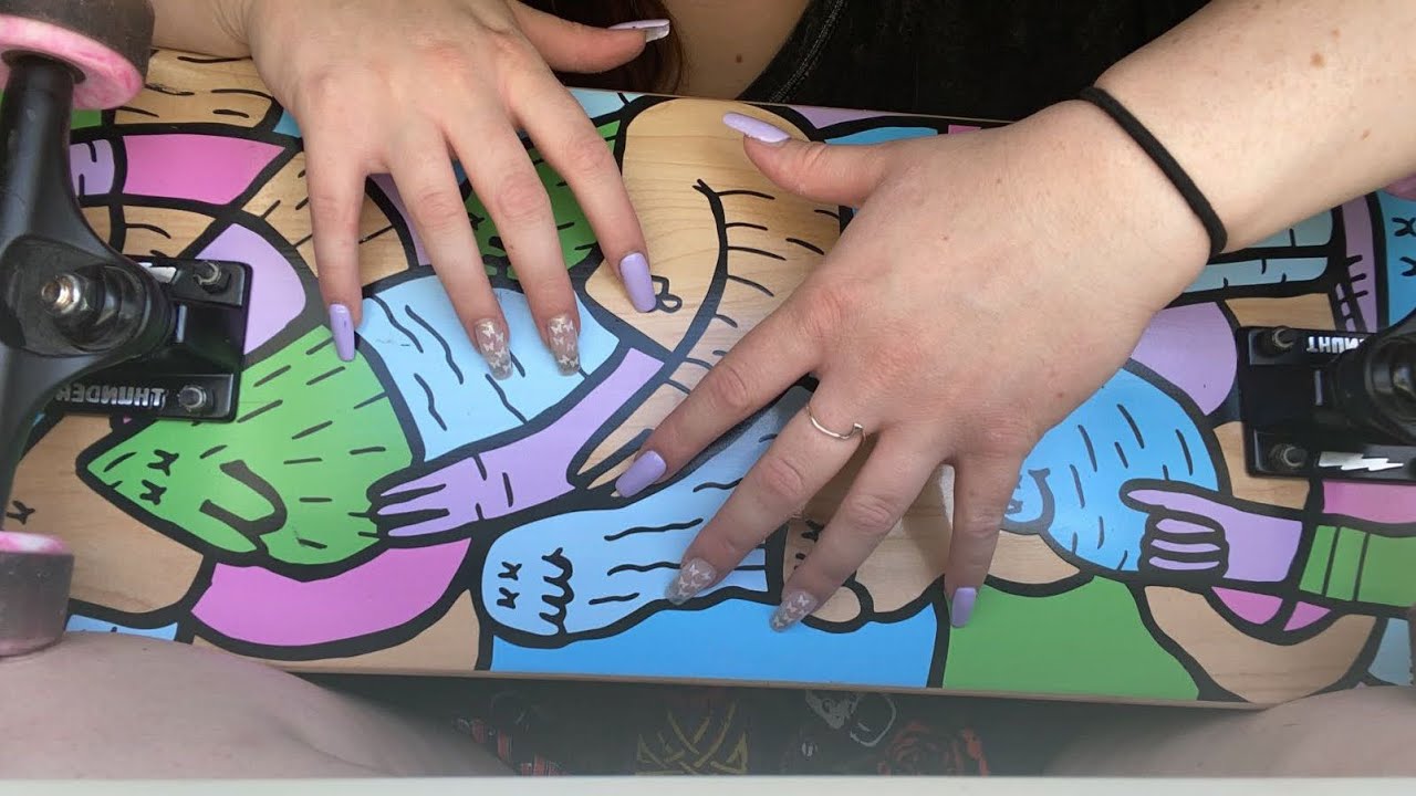 ASMR tapping + scratching + tracing on skateboard 🛹