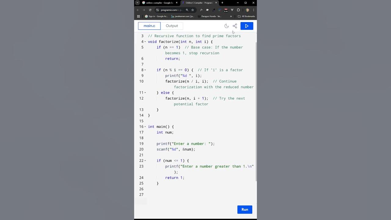 Get Prime Factors of a given number using Recursion in C Programming ...