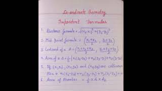Co Ordinate Geometryimportant Formulas