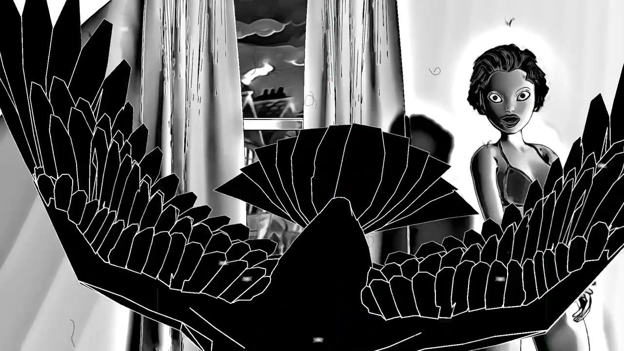 Edgar Allen Poe's The Raven in Black and white with scratches