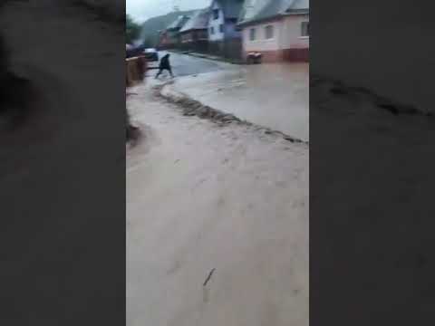 Ploi torentiale în localitatea Bichigiu (sursa video: Facebook Toma Pavel Pop)