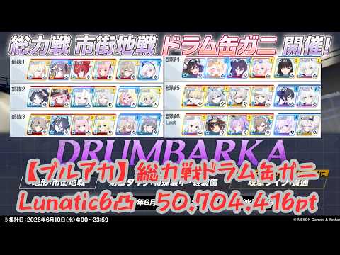 【ブルアカ】【総力戦】市街地 ドラム缶ガニ Lunatic 6凸 メイドアリス利用 50,704,416pt