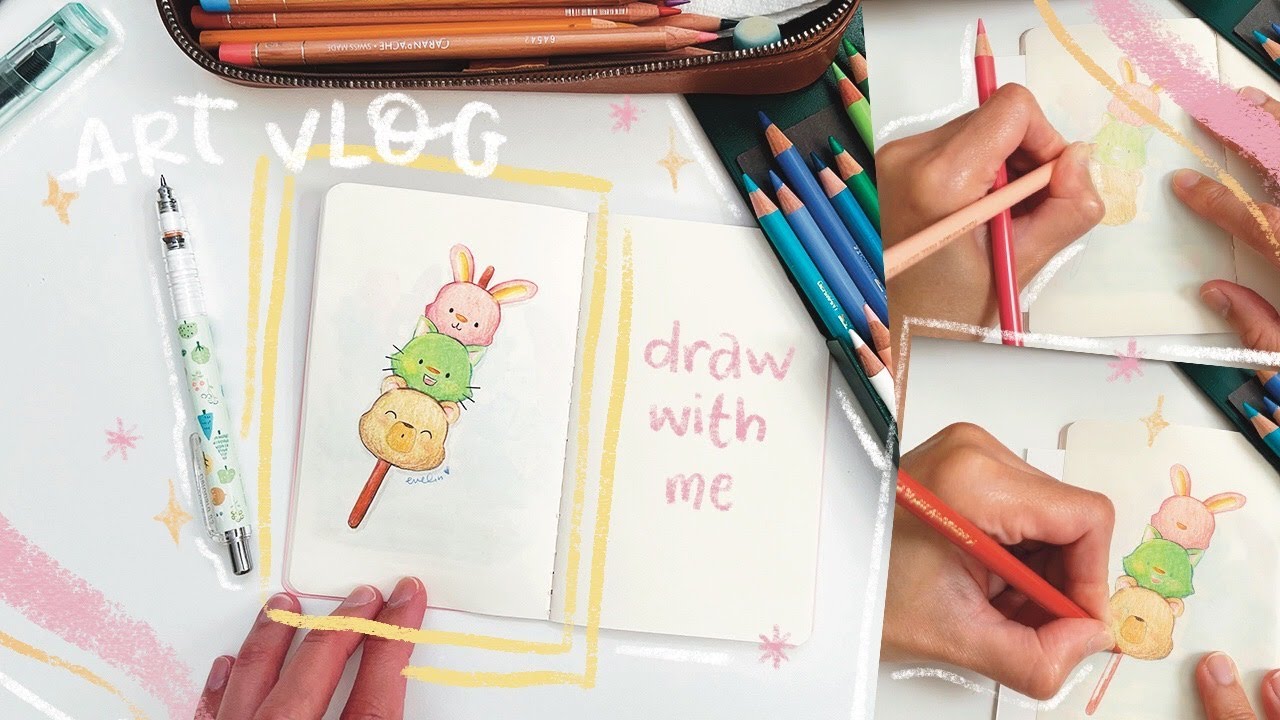 Art Vlog: Sketch and draw kawaii style mochi stick a.k.a hanami dango 🍡