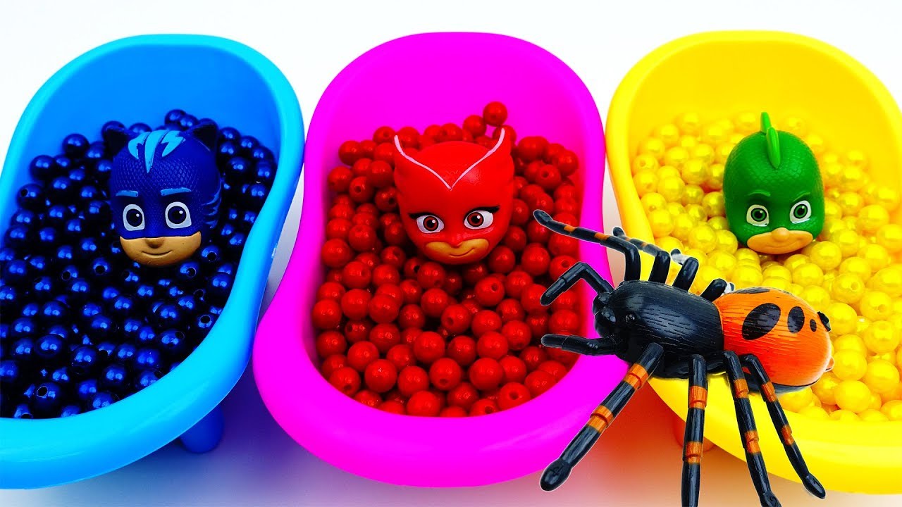 Learn Colors With Pj Masks Toys Bathtub Funny Beads and Balls, Color