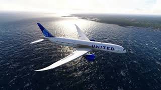 Unbelievable United Airlines Flies Extremely Low Above the Sea - 4K