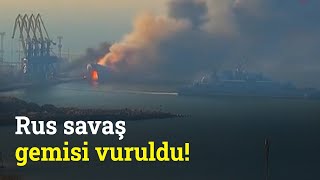 Ukrayna Ordusu Berdyansk Limanında Rusyaya Ait Çıkarma Gemisini Vurdu