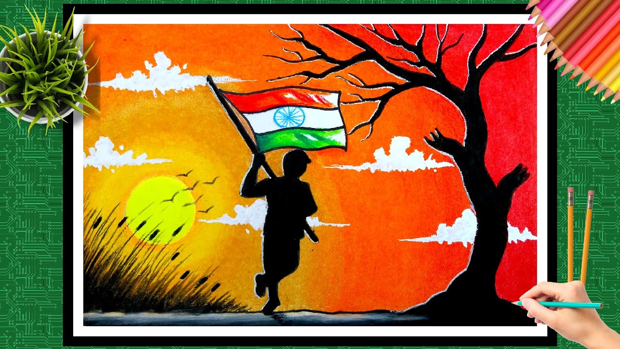 independent day drawing/republic day poster drawing/indian flag scenery