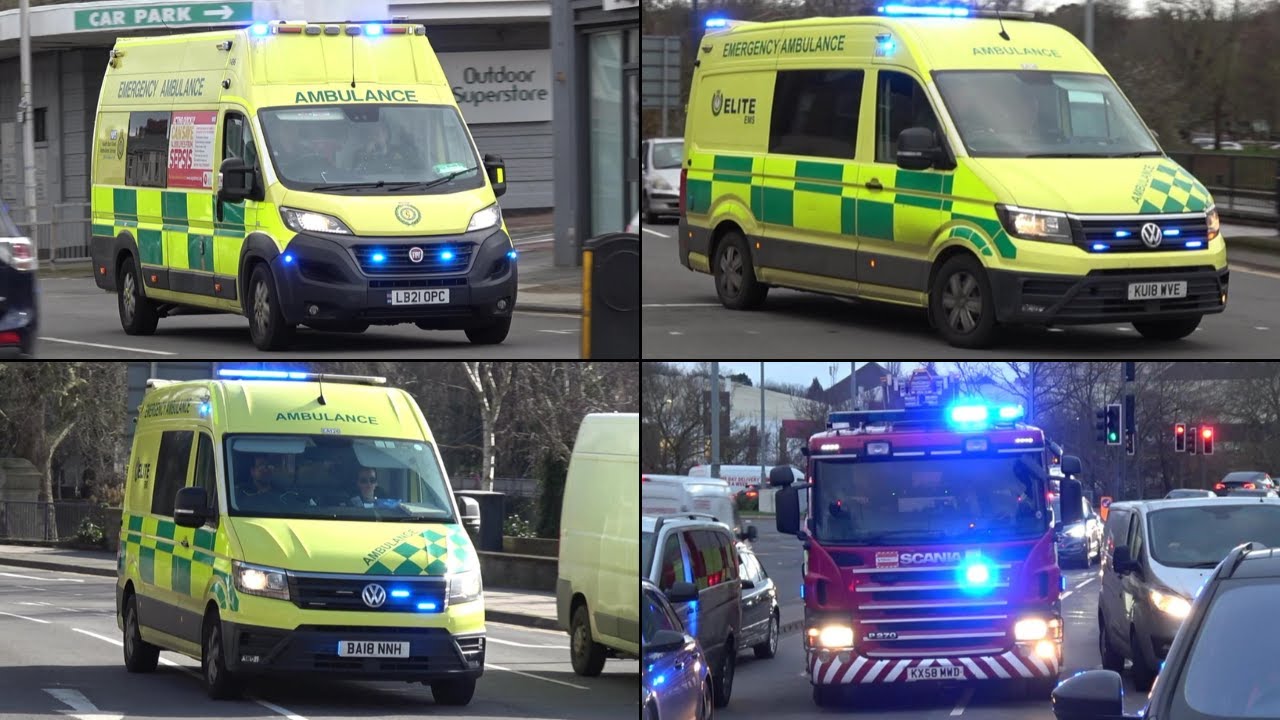 Ambulances and Fire Brigade responding to emergencies in Kent [Elite EMS, SECAmb + KFRS]