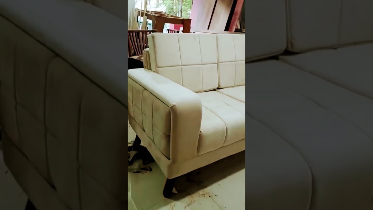 full cushion sofa// White Leather sofa.