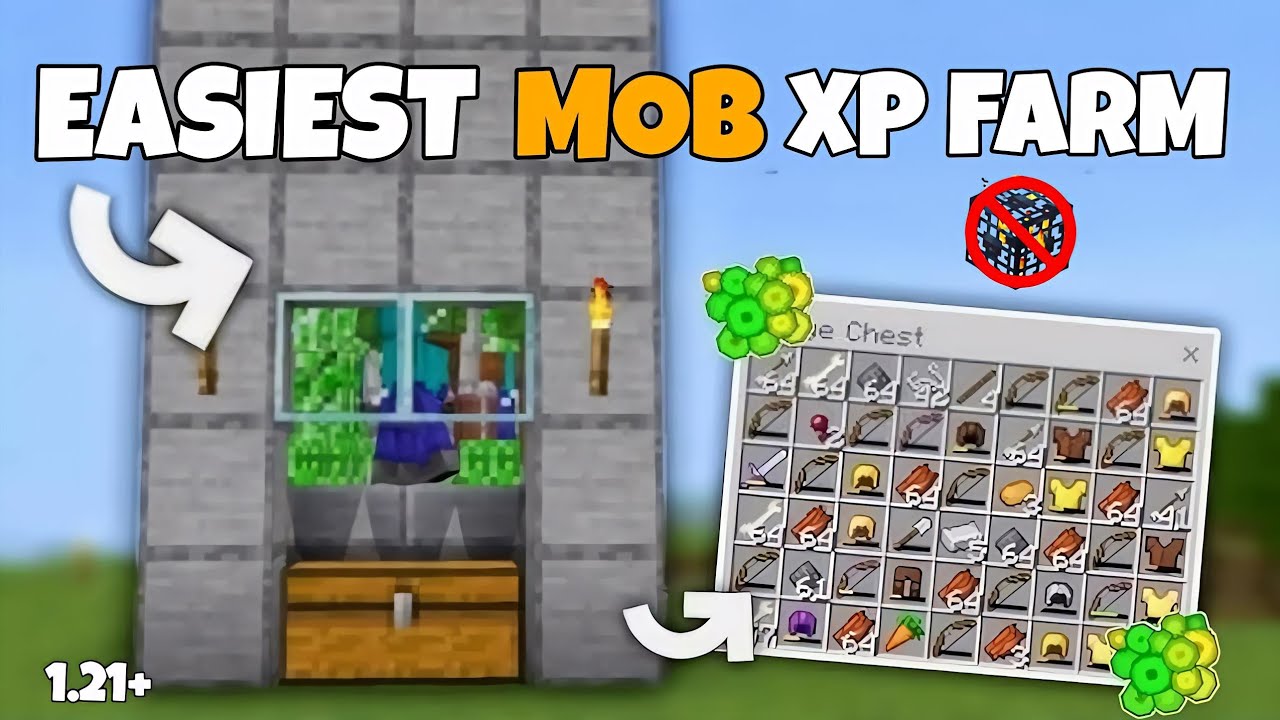 Easiest MOB Xp Farm in Minecraft Bedrock 1.21+ ( no spawner and get ...