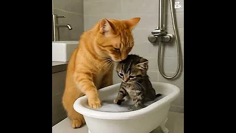 Watch the video about Cat#kitten#take#a#shower#bathroom#bathtub#funny
