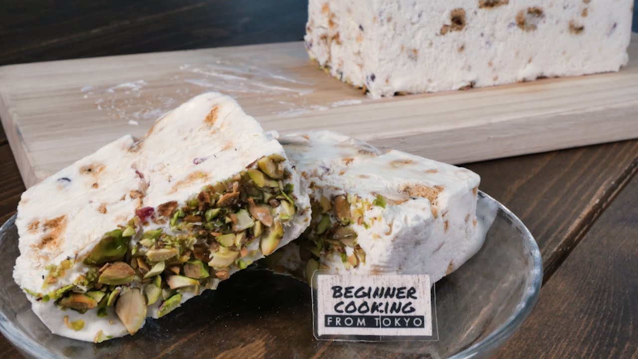 Nougat, chilled and hardened in the freezer a delicious dessert