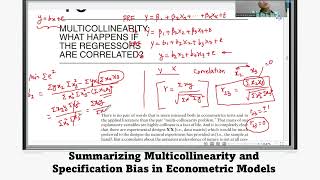 summarizing multicollinearity and specs error - basic econometrics
