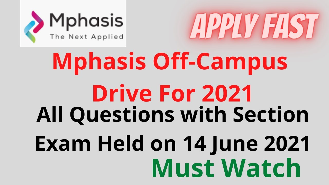 Mphasis Off-Campus Drive || For 2021 Batch || All Questions || Exam Held On 14-June-2021