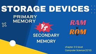 Primary vs secondary memory | RAM vs ROM | cache memory | registers | storage devices