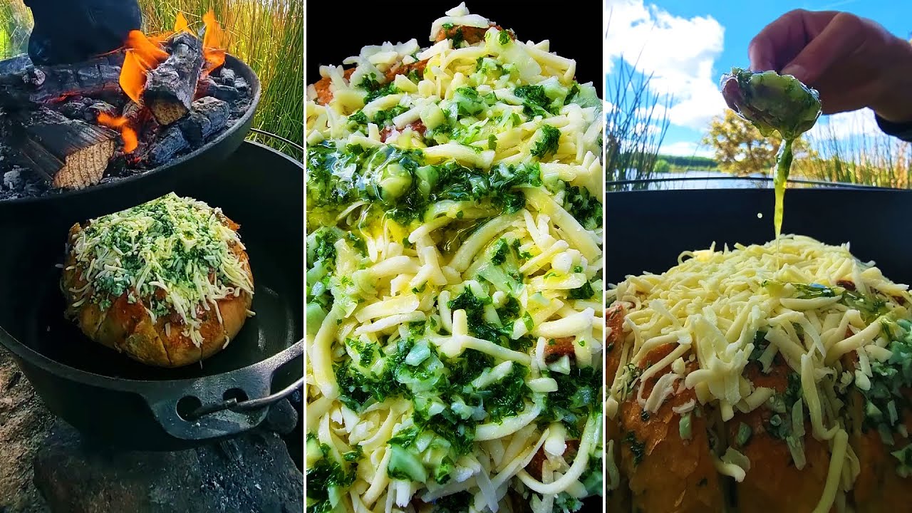 ? ASMR COOKING Garlic Mozzarella Cheese Bread Recipe Near the Lake ?