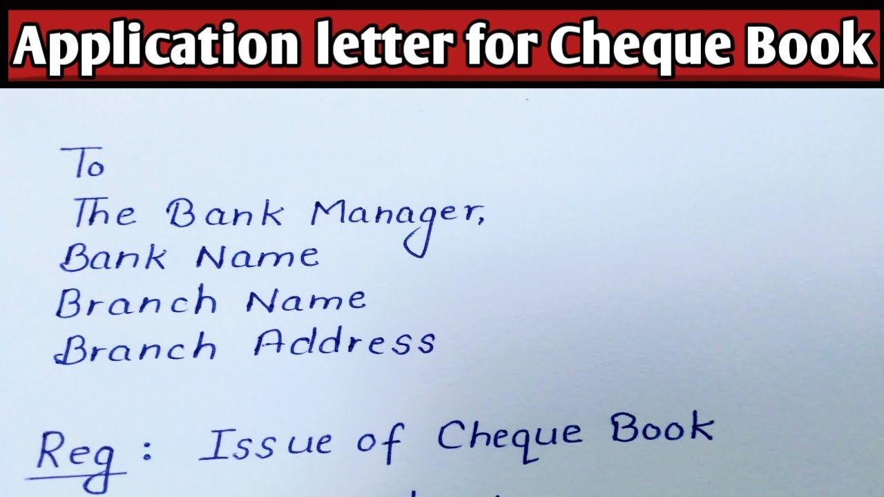 bank cheque book application letter